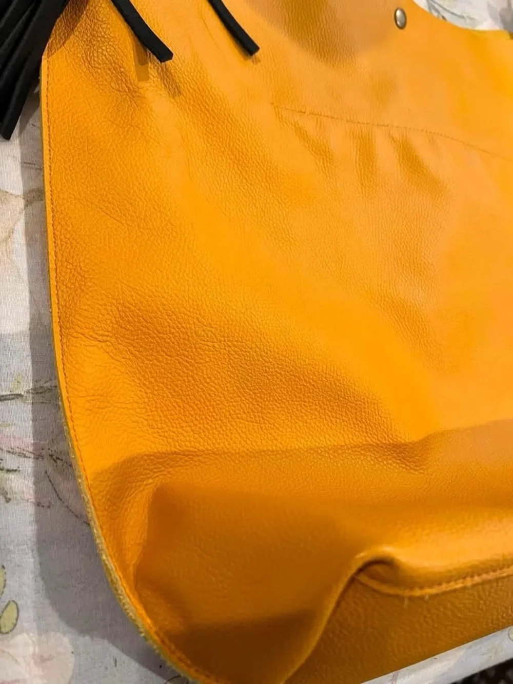 Yellow Hobo Tote with Black Braided Handles
